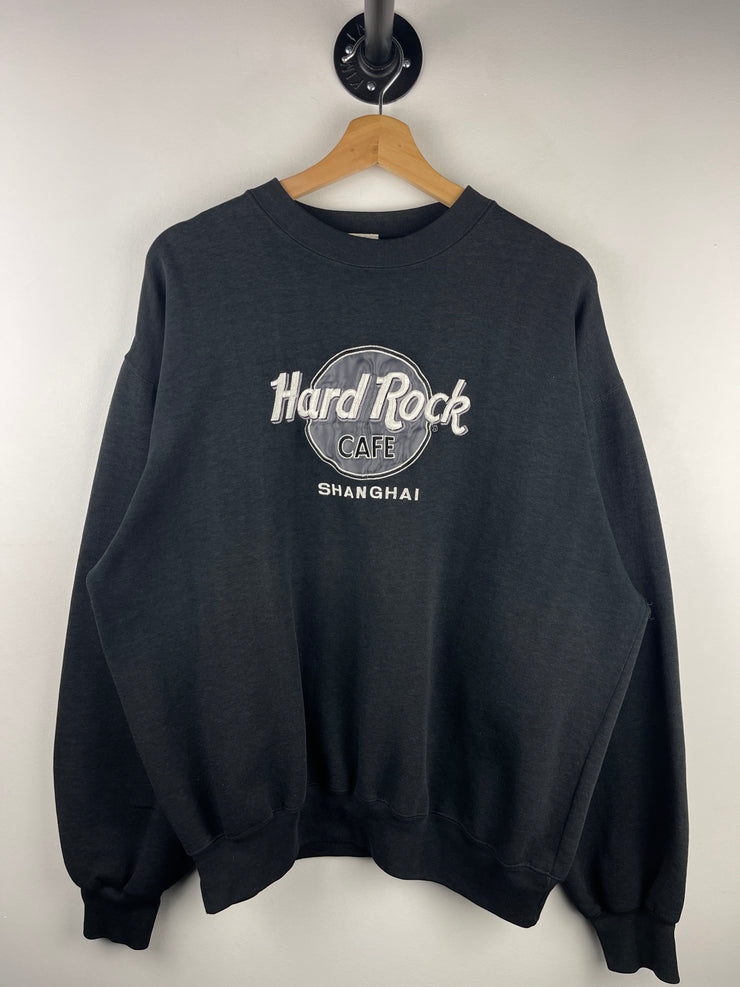 Vintage 90s Hard Rock Café Shanghai Embroidered Black Crewneck