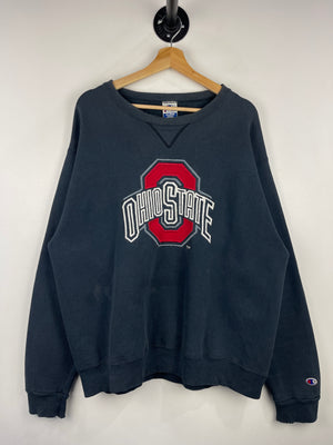 Vintage 90s Champion Ohio State University Embroidered Faded Black Crewneck