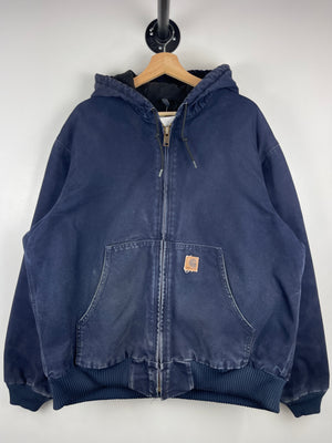 Vintage 2004 Carhartt Active Midnight Navy Hooded Work Jacket J130 MDT