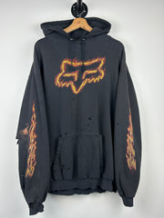Vintage 90s Fox Racing Flames Thrashed Black Hoodie