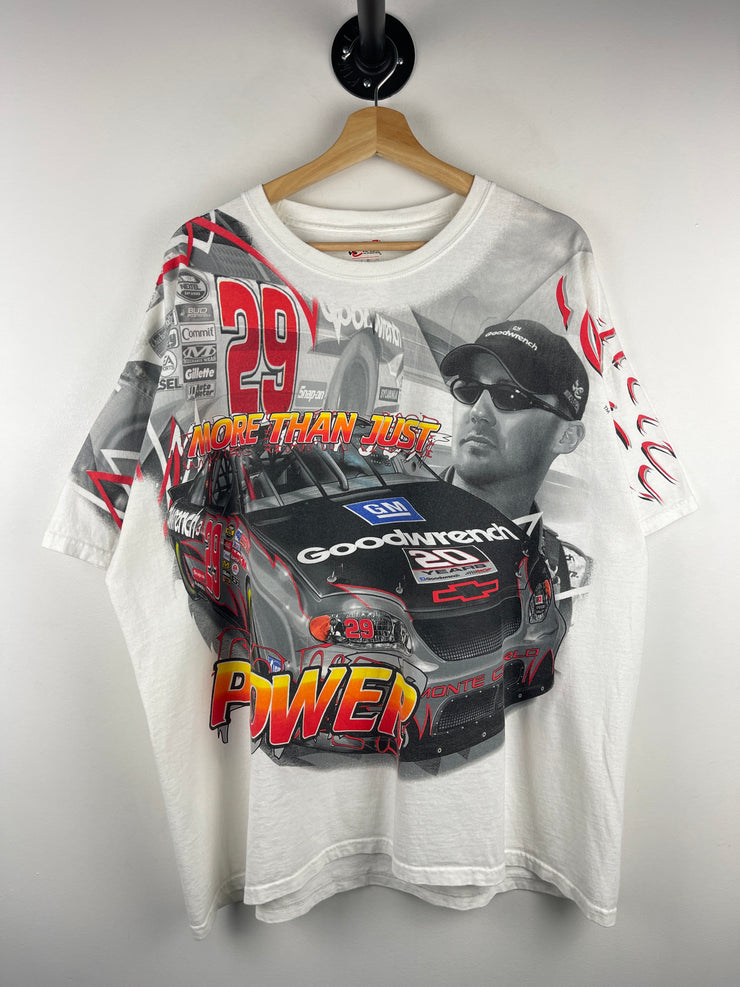 Vintage Nascar Kevin Harvick Goodwrench All Over Print White Tee
