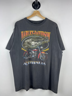 Vintage 90s Harley Davidson Alligator Australia Faded Black Tee