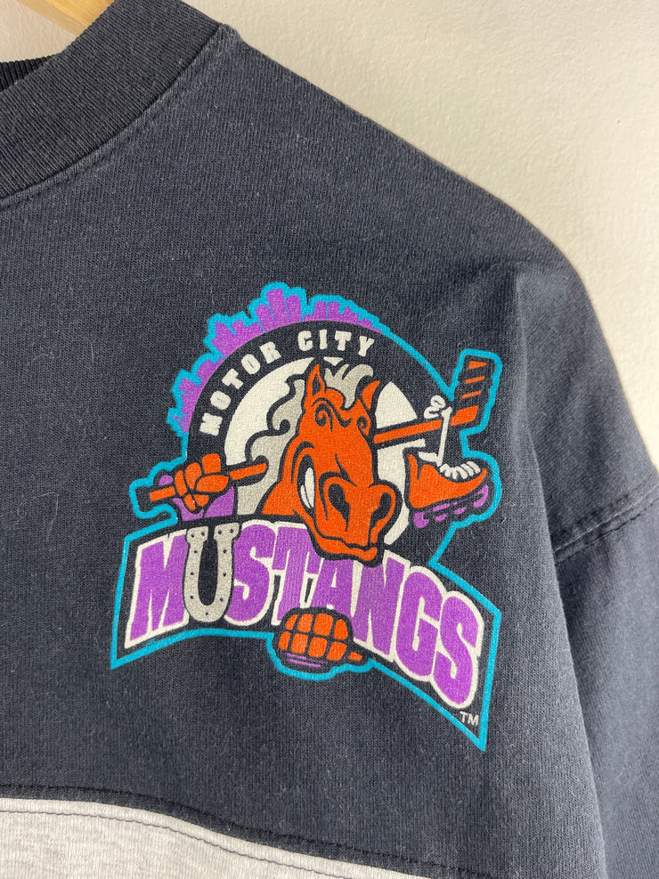 Vintage 90s Detroit Mustangs Roller Hockey Black & Grey Tee