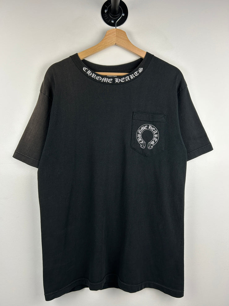 Chrome Hearts Floral Cross Neck Spellout Malibu Black Tee