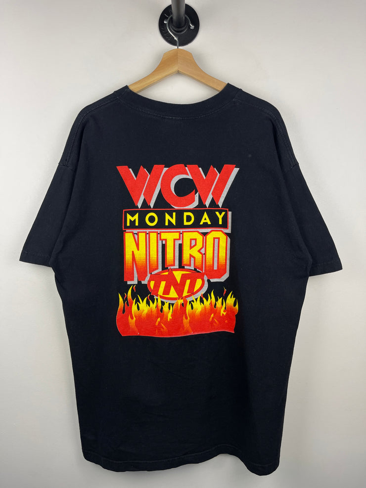 Vintage 90s WCW Monday Nitro Wrestling Flames Black Tee