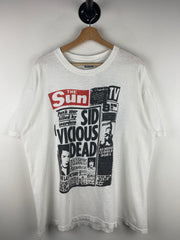 Vintage 90s Sex Pistols Sid Vicious Dead Newspaper White Tee