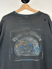 Vintage Wind River Ride The Winds Motorcycle Faded Black Tee