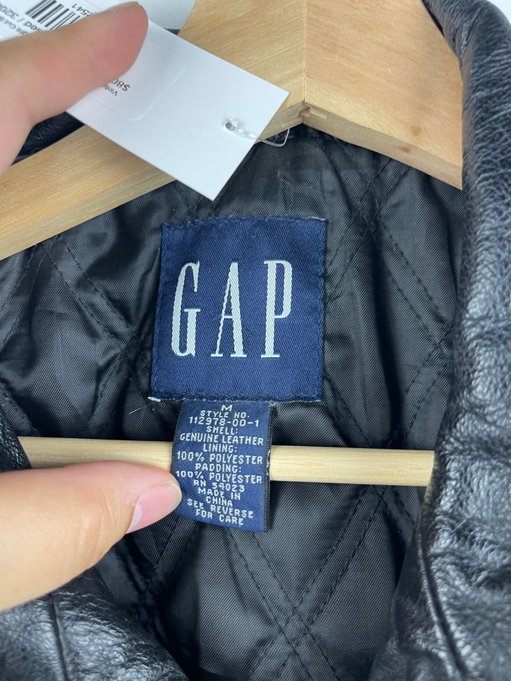 Vintage 90s Gap Cropped Straight Cut Black Leather Jacket