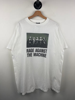 Vintage 90s Rage Against The Machine Nuns With Guns Giant White Tee