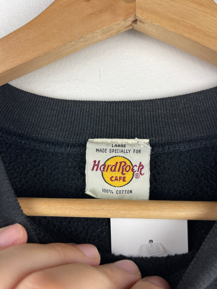 Vintage 90s Hard Rock Café Shanghai Embroidered Black Crewneck