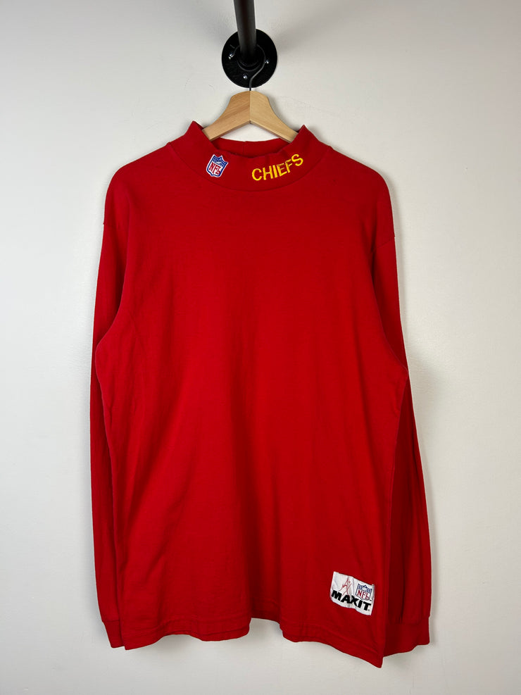 Vintage 90s NFL Kansas City Chiefs Red Mock Neck Long Sleeve