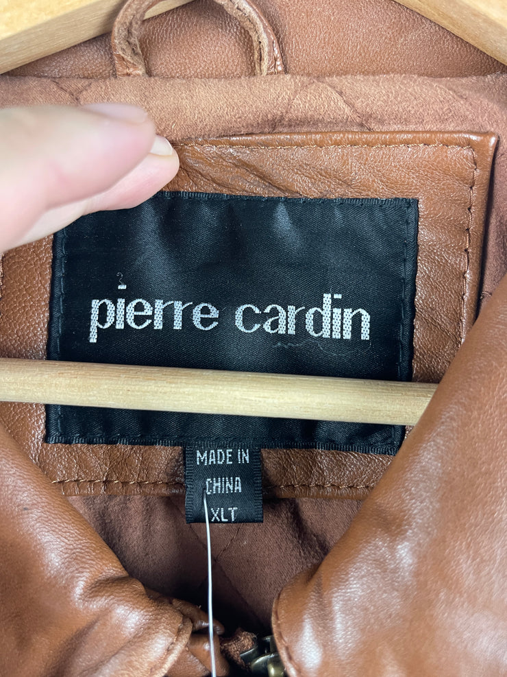 Vintage 90s Pierre Cardin Brown Leather Bomber Jacket