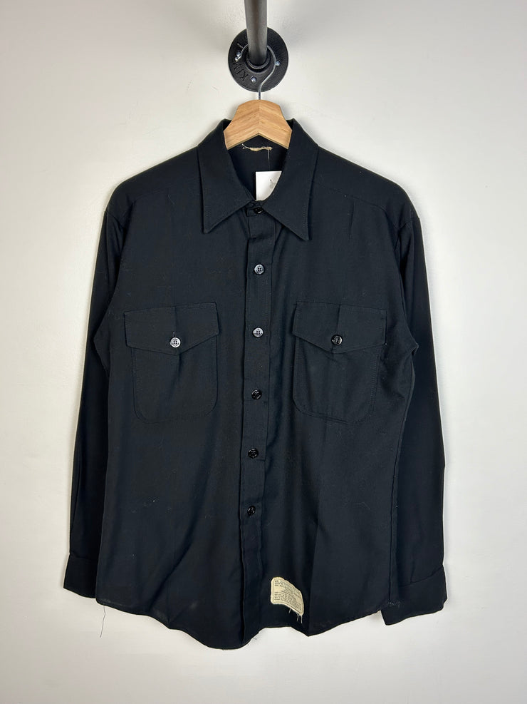 Vintage 80s Military Black Button Up Long Sleeve Shirt