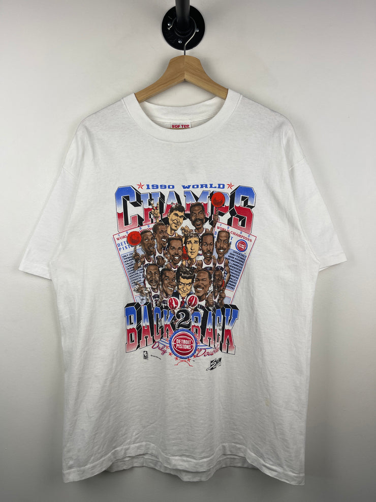 Vintage 90s NBA Detroit Pistons Champions Caricature White Tee