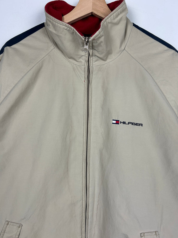 Vintage 90s Tommy Hilfiger Spellout Beige Fleece Lined Jacket