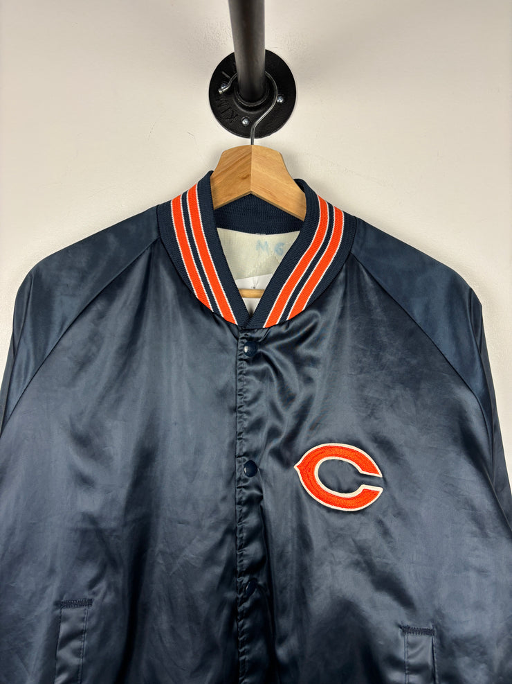 Vintage 90s NFL Chalk Line Chicago Bears Navy Satin Bomber Jacket