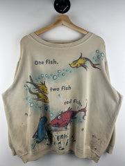 Vintage 90s Dr. Seuss One Fish Two Fish Red Fish Blue Fish Beige Crewneck