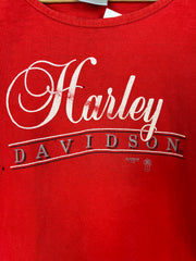 Vintage 1989 Harley Davidson 3D Emblem Distressed Red Baby Tee