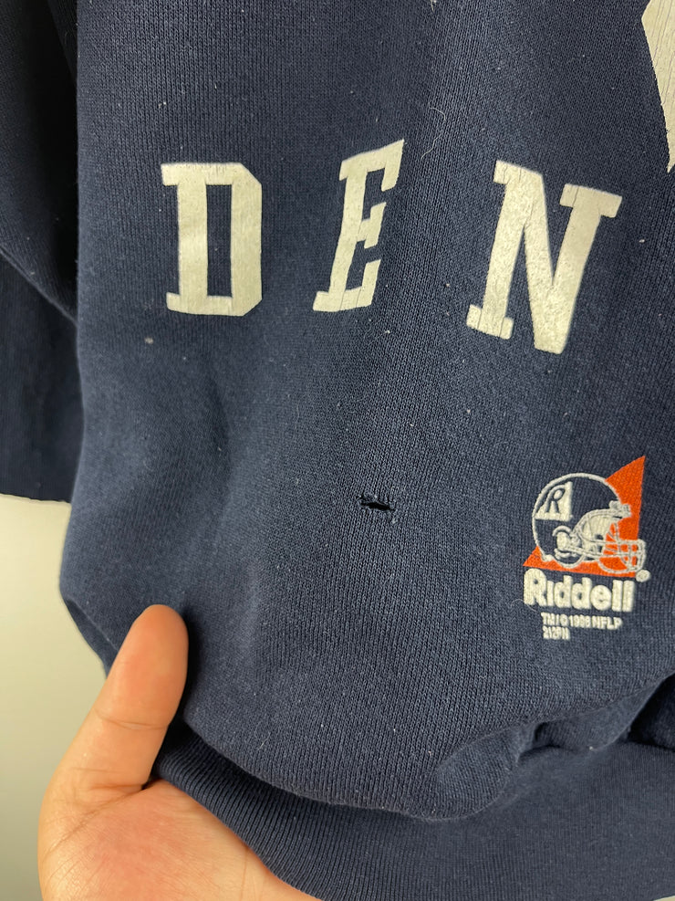 Vintage 90s NFL Riddell Denver Broncos Big Spellout Navy Crewneck