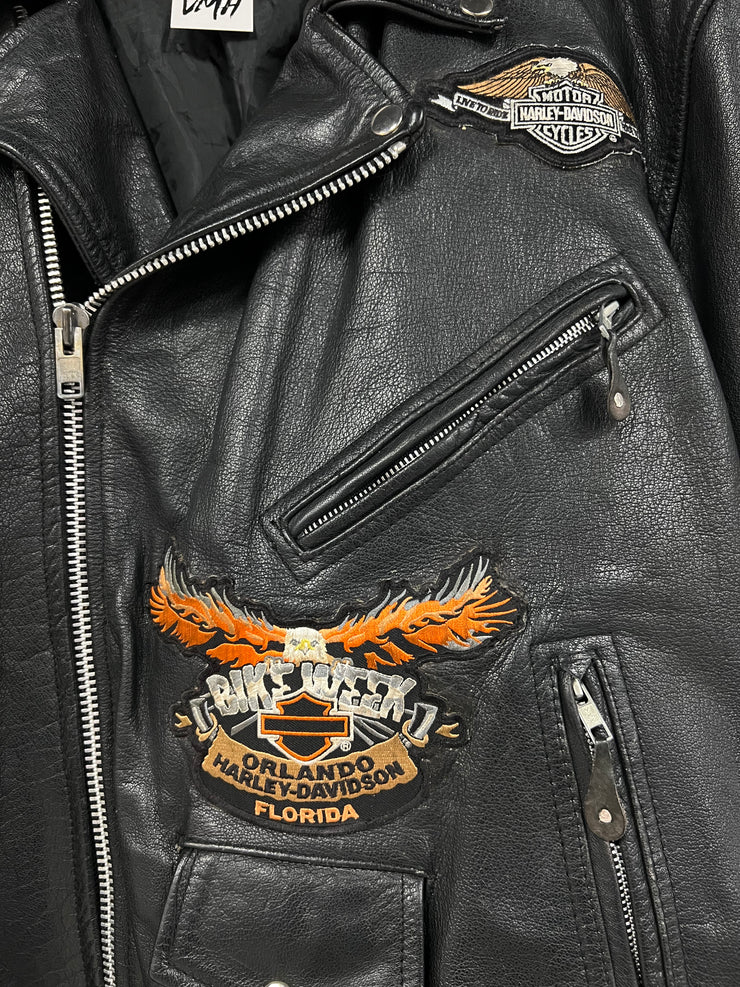 Vintage Harley Davidson Motorcycle Black Leather Jacket