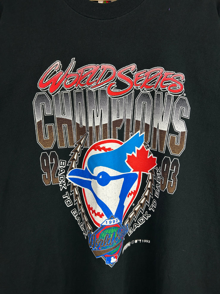 Vintage 90s MLB Toronto Blue Jays Back To Back Champions Black Tee