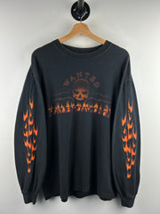Vintage 2005 Harley Davidson Flames Skull Detroit Black Long Sleeve
