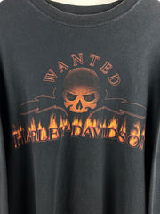 Vintage 2005 Harley Davidson Flames Skull Detroit Black Long Sleeve