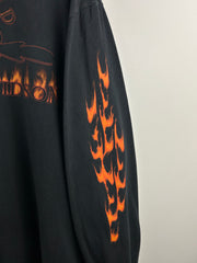 Vintage 2005 Harley Davidson Flames Skull Detroit Black Long Sleeve