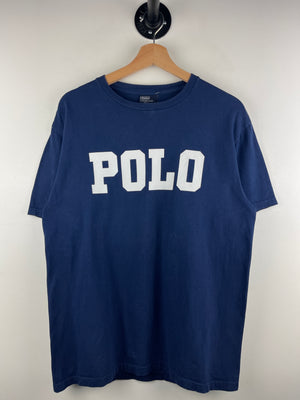 Vintage 90s Polo Ralph Lauren Spellout Navy Tee