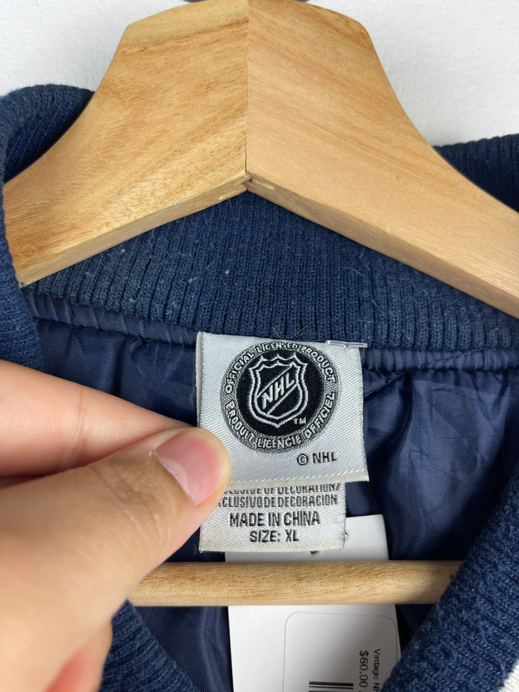 Vintage NHL Buffalo Sabres Script Embroidered Satin Bomber Jacket