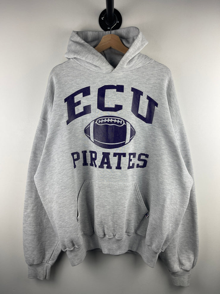 Vintage 90s Russell Athletic ECU Pirates Football Grey Hoodie