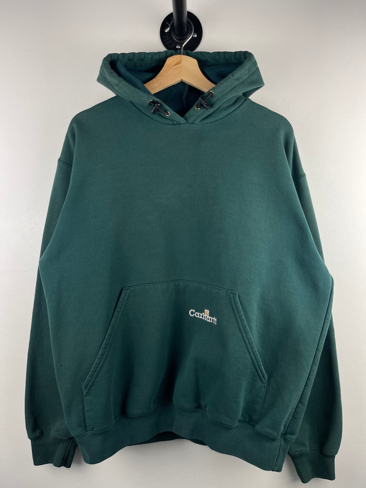Vintage 90s Carhartt Spellout Embroidered Green Hoodie
