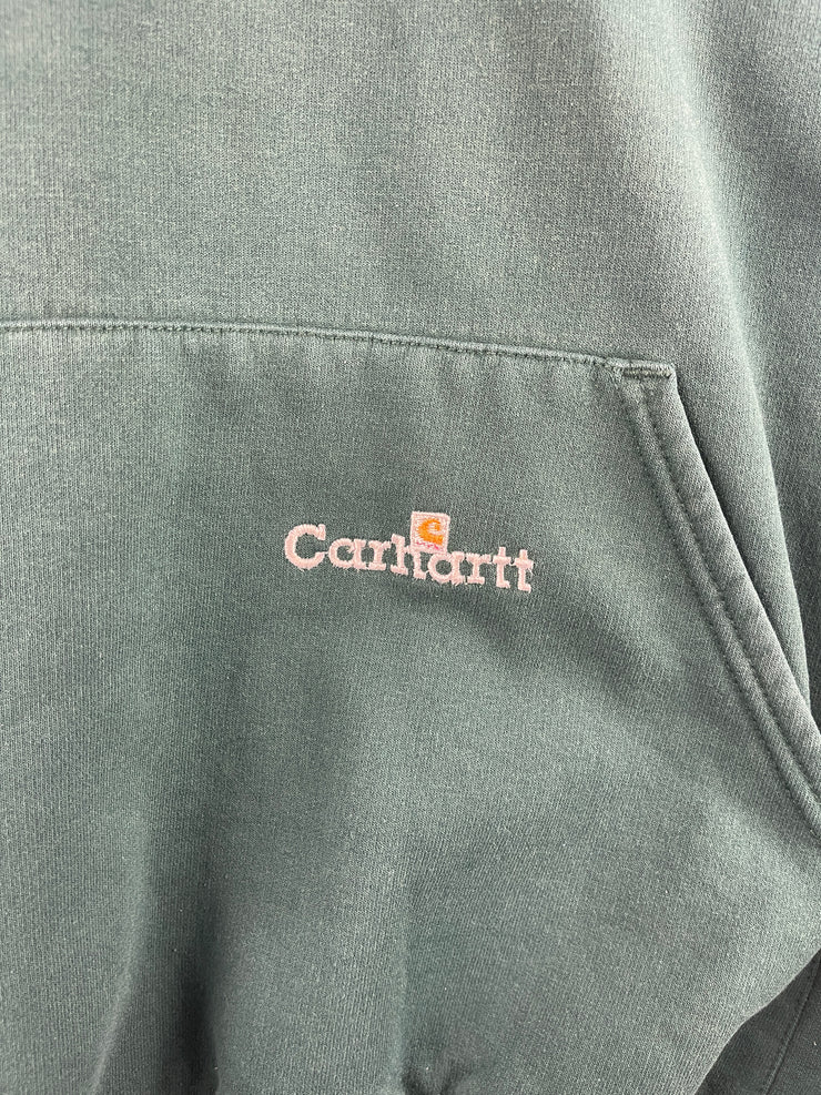 Vintage 90s Carhartt Spellout Embroidered Green Hoodie