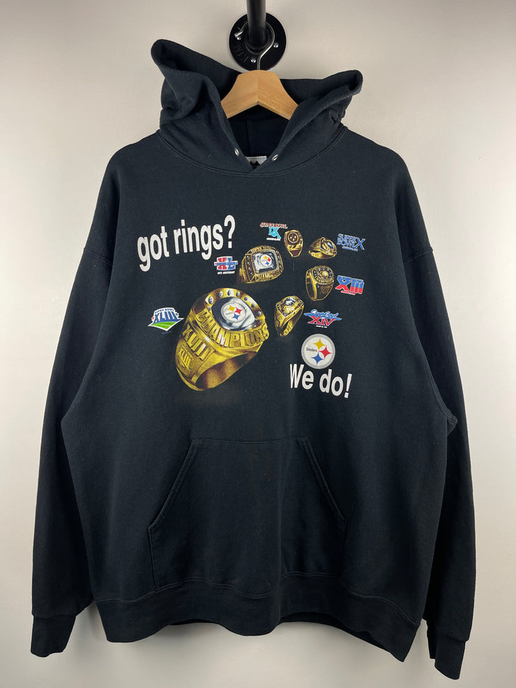 Vintage NFL Majestic Pittsburgh Steelers Rings Black Hoodie