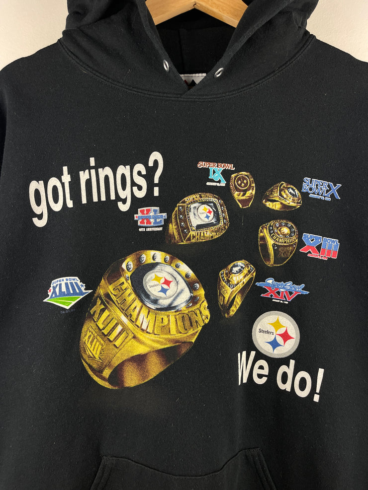 Vintage NFL Majestic Pittsburgh Steelers Rings Black Hoodie