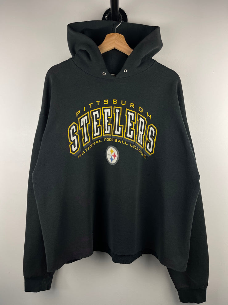 Vintage 90s NFL Pittsburgh Steelers Cropped Black Hoodie