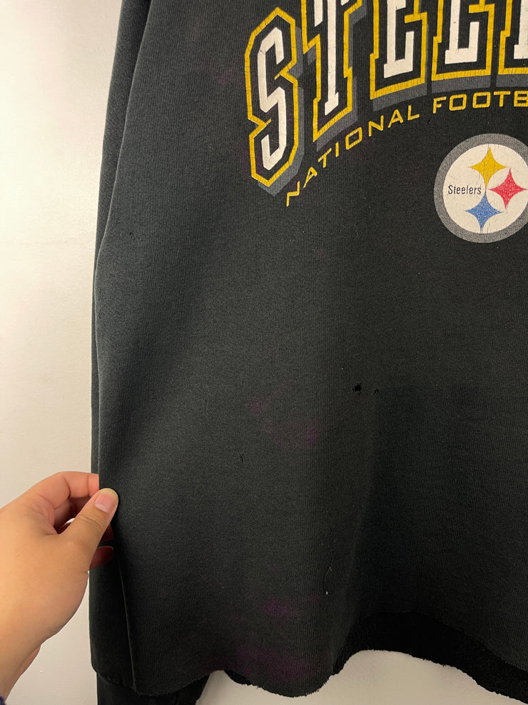 Vintage 90s NFL Pittsburgh Steelers Cropped Black Hoodie