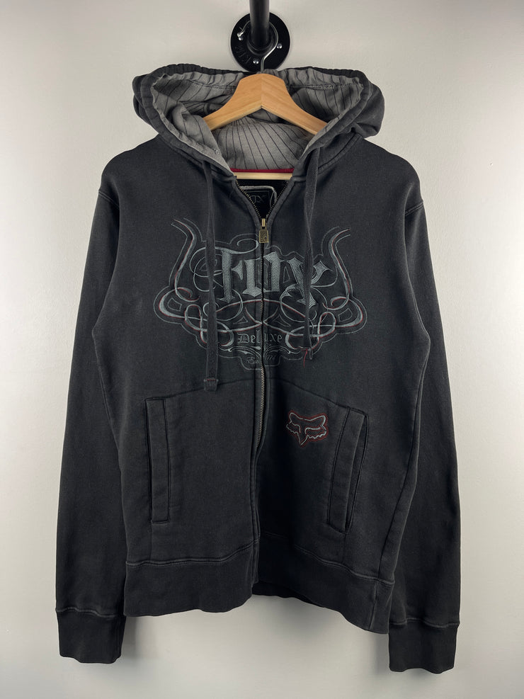 Vintage Y2K Fox Deluxe Embroidered Black Zip Up Hoodie