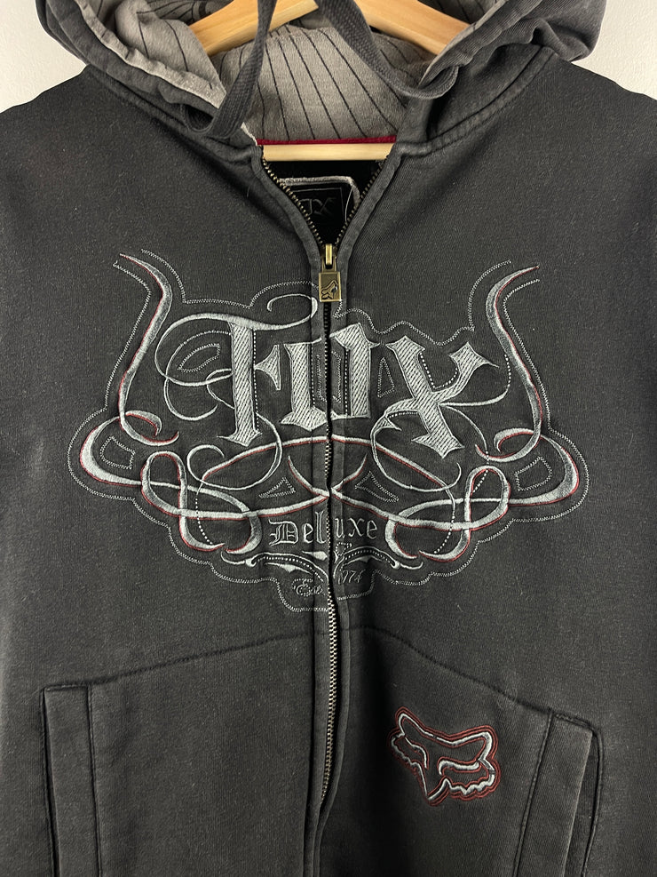 Vintage Y2K Fox Deluxe Embroidered Black Zip Up Hoodie