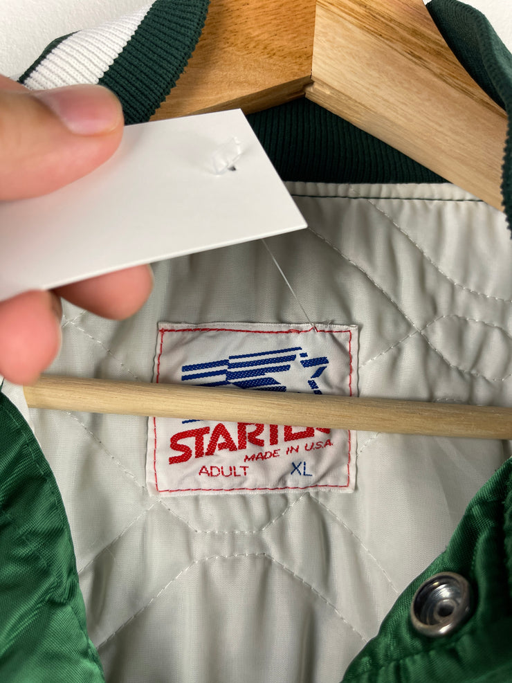 Vintage 90s Starter Michigan State University Spartans Green Satin Bomber Jacket
