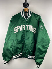 Vintage 90s Starter Michigan State University Spartans Green Satin Bomber Jacket