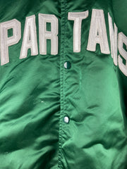Vintage 90s Starter Michigan State University Spartans Green Satin Bomber Jacket