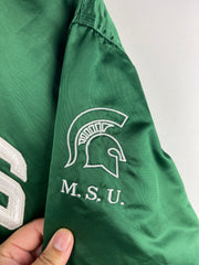 Vintage 90s Starter Michigan State University Spartans Green Satin Bomber Jacket