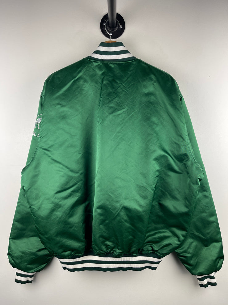Vintage 90s Starter Michigan State University Spartans Green Satin Bomber Jacket