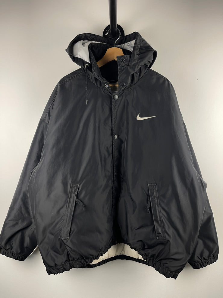 Vintage 90s Nike Swoosh Spellout Black Insulated Hooded Jacket