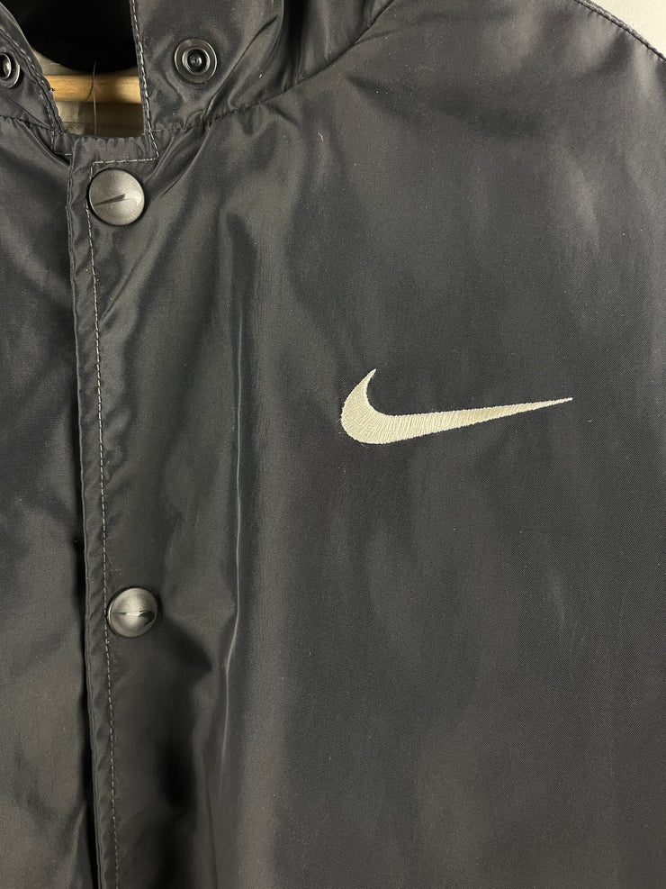 Vintage 90s Nike Swoosh Spellout Black Insulated Hooded Jacket