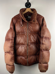 Vintage 80s Faded Brown Leather Cropped Puffer Jacket