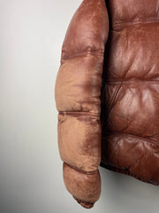 Vintage 80s Faded Brown Leather Cropped Puffer Jacket