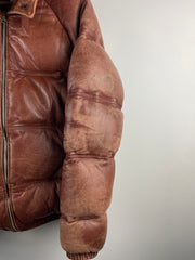 Vintage 80s Faded Brown Leather Cropped Puffer Jacket