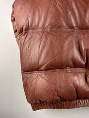 Vintage 80s Faded Brown Leather Cropped Puffer Jacket